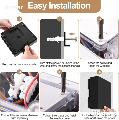 FUDESY LED стенни лампи, 2 бр. 6W 3000K насочени нагоре-надолу, IP65, черни, снимка 6 - Лампи за стена - 53178934