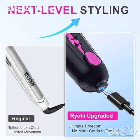 Rychi 2 в 1 безжична преса за коса и маша за изправяне и накъдряне, снимка 3 - Маши за коса - 51216745