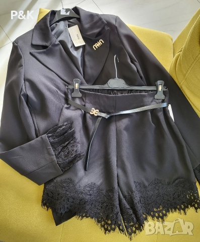 Комплект сако и панталонки с дантела, снимка 3 - Комплекти - 52720328