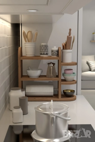 Дървена етажерка за кухня / Органайзер за подправки / Кухненски рафт, снимка 4 - Етажерки - 51764925