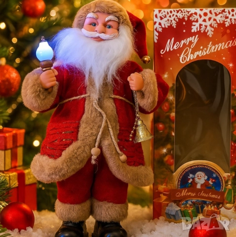 Декоративен музикален Дядо Коледа със светеща факла 