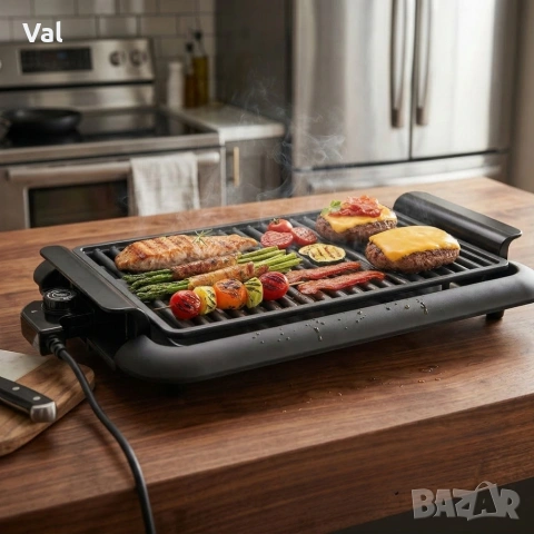Електрическа настолна скара 1200W без дим – Преносимо барбекю за балкон и градина, 38x25 см, снимка 7 - Скари - 53905109