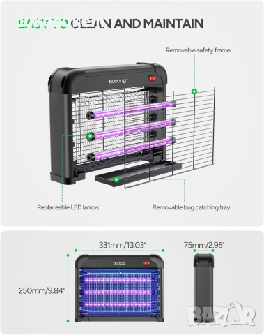 Електрическа LED лампа против комари и мухи 3800V с 3 UV LED крушки, снимка 5 - Друга електроника - 53093993