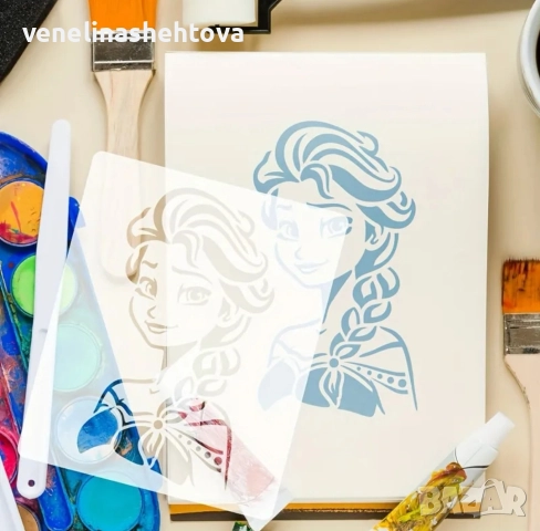 4 броя Елза и Ана шаблон стенсил за декорация на торта скрапбукинг текстил дърво , снимка 3 - Други - 52596696