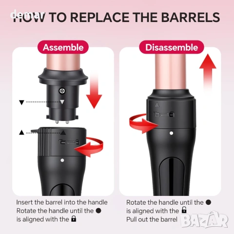 Комплект маша за коса 3 в 1 със сменяеми керамични цилиндри, 14 температурни настройки, снимка 7 - Маши за коса - 54064462
