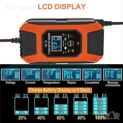 Импулсно смарт зарядно 12V 7Ah 7-степенно автоматично Verilux® , снимка 8 - Аксесоари и консумативи - 48774429