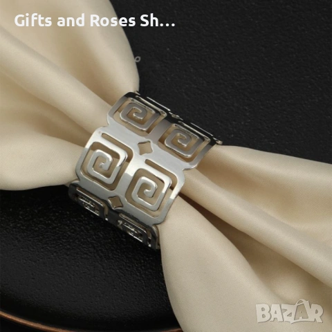 Метални пръстени за салфетки Silver / Gold с класически гръцки мотив, снимка 2 - Други - 53627155