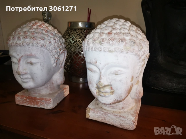 Две красиви антик бюст глава на Буда - ръчно изработени, снимка 3 - Други стоки за дома - 53925608