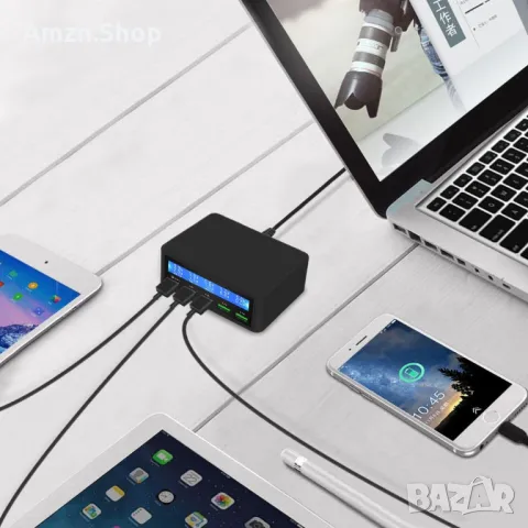 Смарт зарядна станция iLepo Smart Charging Station 5 порта USB 50 вата с бързо зареждане QC 3.0 бял, снимка 6 - Оригинални зарядни - 47671458