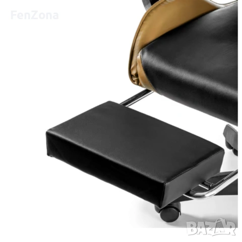 Черен геймърски стол с златисти акценти и разтегляема поставка за крака – луксозен комфорт без компр, снимка 7 - Столове - 54096553