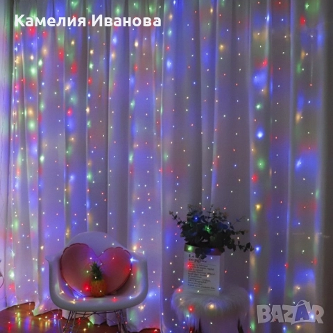 Коледни лампички с 300Led лампи 3 метра на 3 метра ,коледна завеса с дистанционно. С кукички за зака, снимка 5 - Лед осветление - 52236274