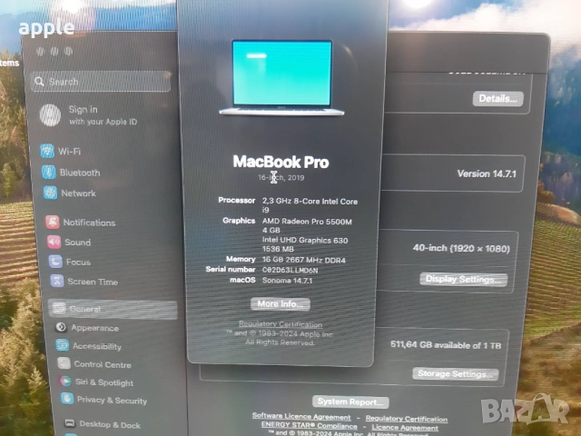 16" Core i9 MacBook Pro A2141 (2019) Space Gray-i9/16GB RAM/1TB SSD На части, снимка 4 - Лаптопи за работа - 41421220