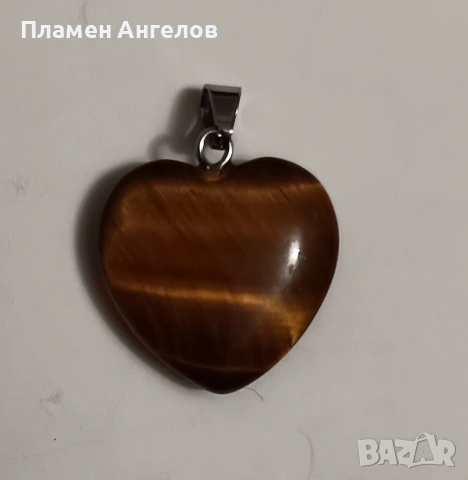 Медальон, висулка - Сърчице от Тигрово око, снимка 3 - Колиета, медальони, синджири - 53128021