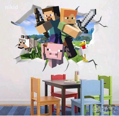 2 вида Minecraft Майнкрафт герои самозалепващ стикер лепенка за стена или гардероб, снимка 2 - Други - 54034418