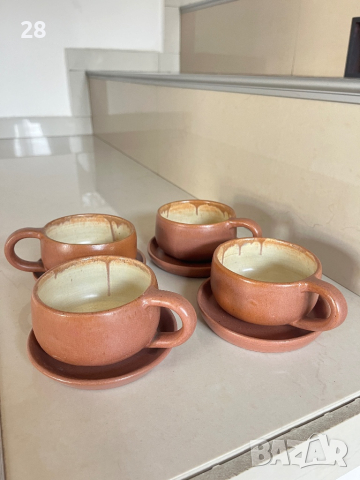 Чаши за кафе с чинийки 4 броя чашки капучино, снимка 3 - Чаши - 45038764