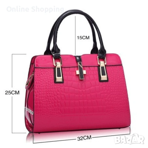 Луксозна лачена дамска чанта, имитираща крокодилски десен , снимка 7 - Чанти - 53234729
