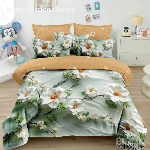 Флорален спален комплект с ластик 100% памук 200x230 / 180x200, снимка 12 - Спално бельо - 54094921