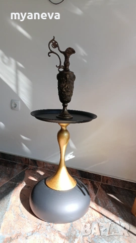 Барокова, италианска кана от две части с бокал. Метална с релефни изображения на херувими , снимка 3 - Статуетки - 53816537