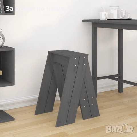 Табуретки, 2 бр, сиви, 40x40x60 см, борово дърво масив Код P1164, снимка 5 - Други стоки за дома - 51705303