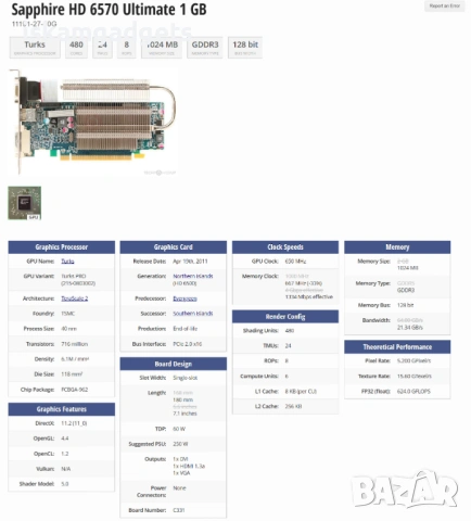 Видео карта Sapphire HD 6570 Ultimate 1 GB, снимка 6 - Видеокарти - 54224667