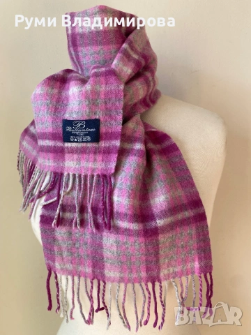 Кариран, лилав мъжки шал Ballantrae от 100 % вълна, снимка 5 - Шалове - 53868897