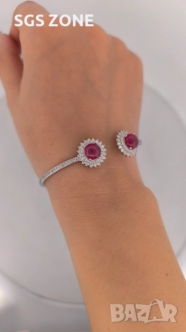 Стилна сребърна гривна с рубин, снимка 7 - Гривни - 52750348