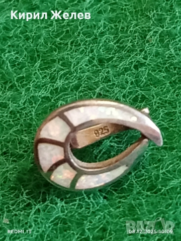 Красива сребърна обеца с инкрустиран опал елегантен дизайн 19433, снимка 2 - Обеци - 52686253