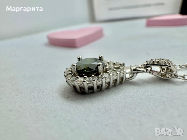 Сребърно колие с мойсанит (диамант) 1 карат, снимка 7 - Колиета, медальони, синджири - 54241145