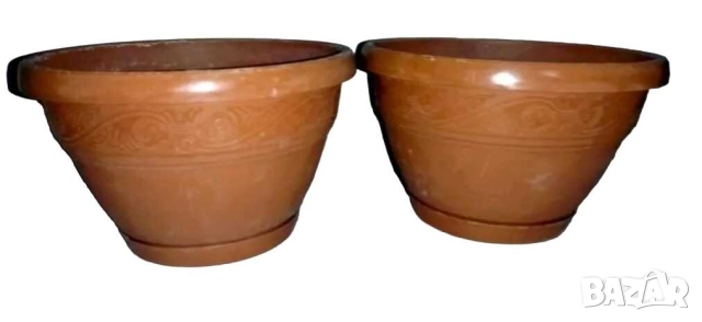 Пластмасови саксии за цветя, Ф20.5 см, 15 см височина, Кафяви, 2 бр