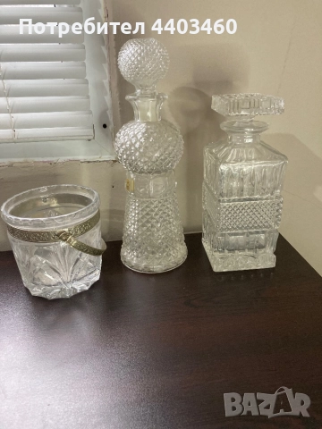 Стъклена, кристална гарафа + ледарка