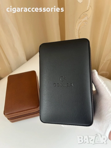 Cohiba преносим хумидор за 4 пури – кожа и кедрово дърво, кафяв/черен, снимка 3 - Табакери - 51536614