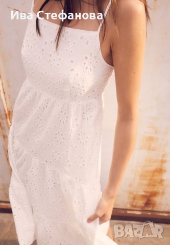 Бяла дълга нова бродерия  дантелена елегантна кукленска ажурна рокля ажур 100 % памук памучна, снимка 5 - Рокли - 46406061