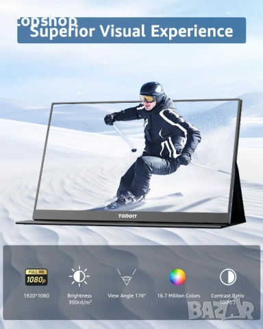 Преносим монитор Yodoit 15.6” 1920×1080 FHD екран IPS дисплей с USB Type-C, снимка 6 - Монитори - 51972668