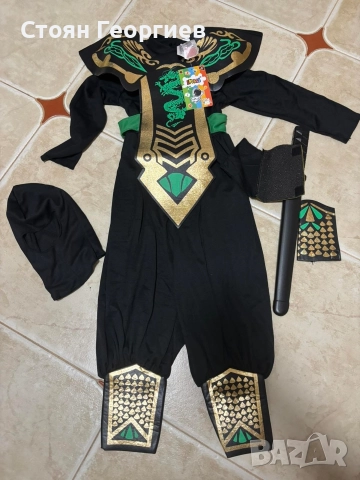 IKALI Костюм на нинджа за момчета, зелен гащеризон с комплект аксесоари