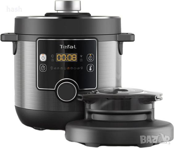 Tefal Turbo Cuisine & Fry, 7,6 л електрическа тенджера под налягане с капак за въздушен фритюрник, п