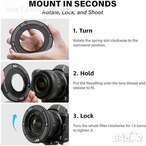 Нов Регулируем адаптерен пръстен H&Y RevoRing 37-49мм 52мм за фотоапарат, снимка 7 - Обективи и филтри - 53835710