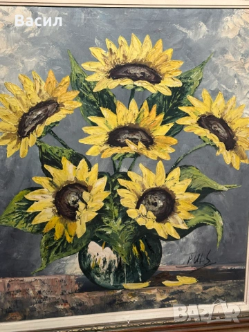 Картина масло със сланчогледи, снимка 4 - Картини - 54230363