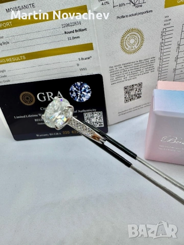 Сребърен пръстен с мойсанит (Диамант) 5 карата, снимка 11 - Пръстени - 54117262