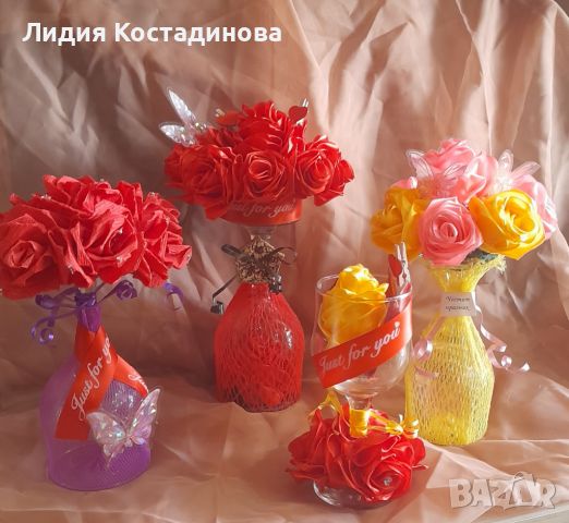 Чаша с ръчно изработени рози 