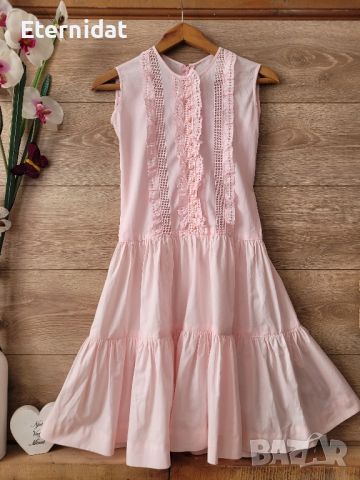 Розова рокля памучна материя 