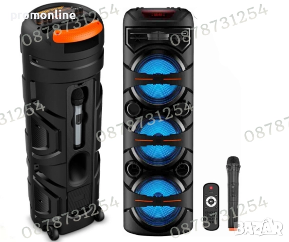 Голяма и Мощна Тонколона 3х8 инча с Безжичен Микрофон и Дистанционно, снимка 2 - Тонколони - 52513847