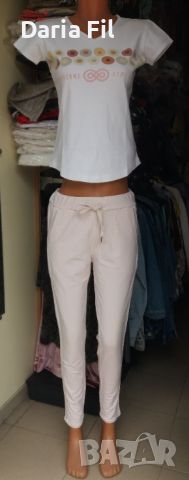 Бледорозов спортен панталон със сатенен кант и около джобовете, снимка 1 - Спортни екипи - 45389531