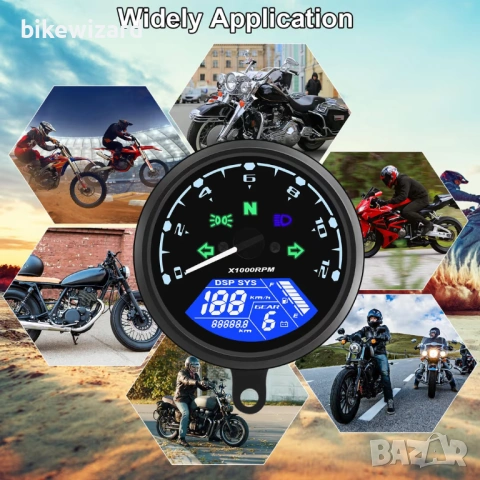 Цифров скоростомер за мотоциклет 12000 об НОВ, снимка 2 - Аксесоари и консумативи - 53049388
