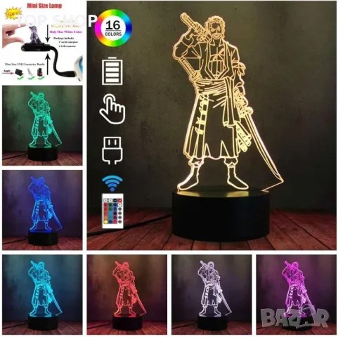 3D лампа RGB с дистанционно САМУРАЙ. две плаки, снимка 1 - Лампи за стена - 48927955