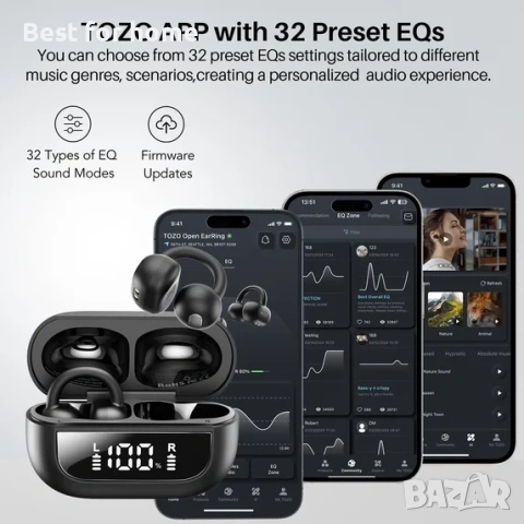 TOZO Леки отворени слушалки с щипка за уши, Bluetooth 5.4 слушалки с AI шумопотискащ микрофон, снимка 5 - Bluetooth слушалки - 54158300