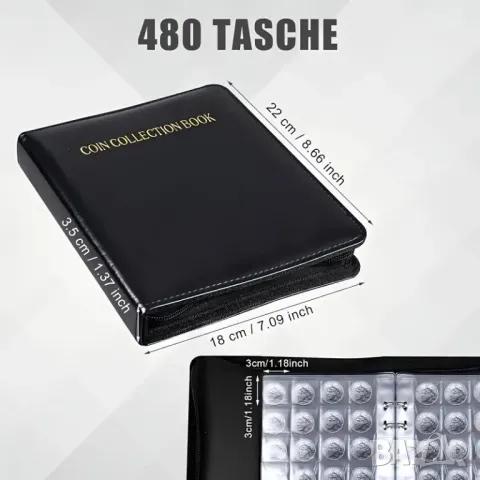 класьор за 480 броя монети до 30 мм.  - Екокожа с цип, снимка 8 - Нумизматика и бонистика - 48012947