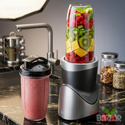 Мощен блендер за смутита с пълен комплект чаши и бутилки - BPA Free, импулсен режим, снимка 3 - Блендери - 54286581
