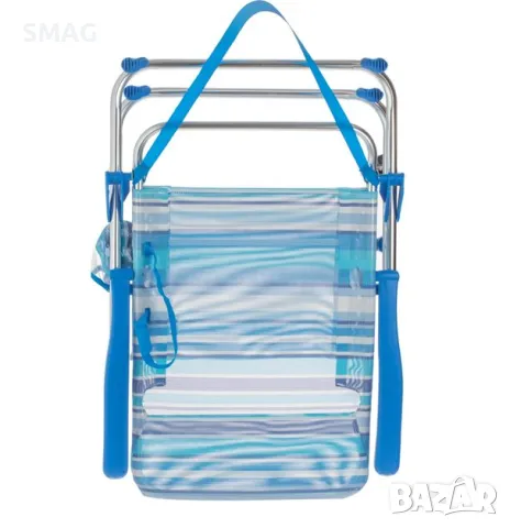 Син раиран плажен стол сгъваем с дръжки и държач за бутилки 69x59x93cm S_1137824, снимка 4 - Къмпинг мебели - 50045901
