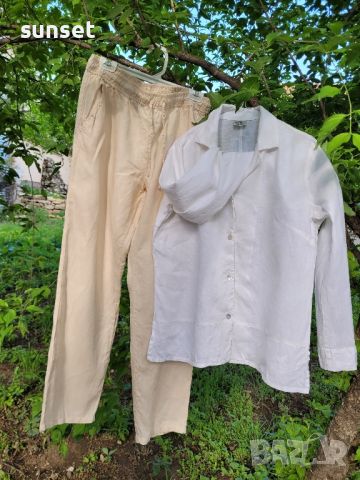 Бяла ленена риза с малки бродерии отдолу- 44/46 размер, снимка 8 - Ризи - 45505831