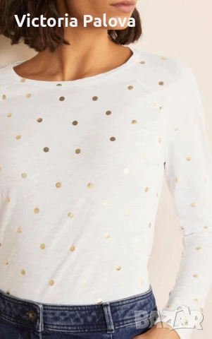 Изящна памучна блуза BODEN със сияйни златни точки , снимка 16 - Блузи с дълъг ръкав и пуловери - 54020292